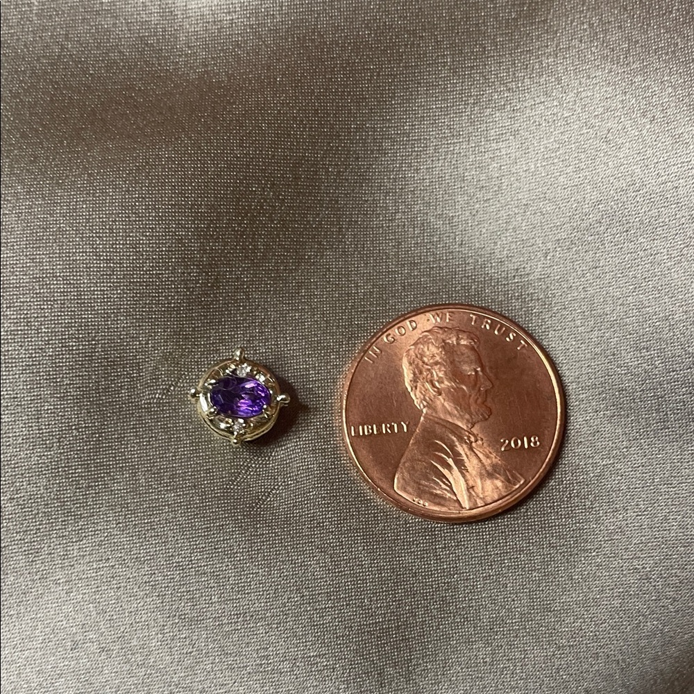 Vintage Solid 14k and Genuine Amethyst Bracelet Slide Charm 7mm - Picture 2 of 8